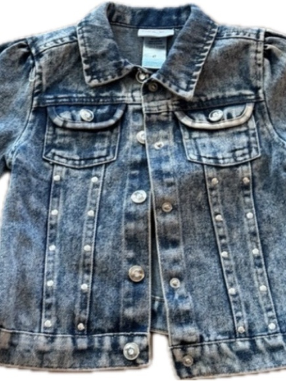 Little Lass Girls Denim Rhinestone Studded Sequined Heart Jacket Size 4 EUC